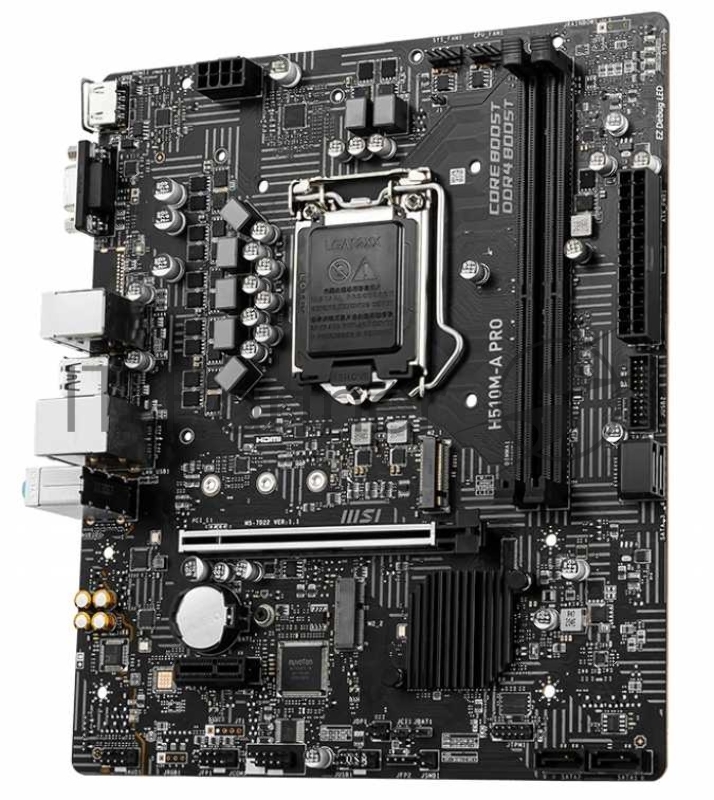 Материнская плата MSI H510M-A PRO mATX Socket 1200, Intel®H510, 2xDDR4-3200, HDMI+VGA, 1xPCI-Ex16, 1xPCI-Ex1, 4xSATA3, 2xM.2, 8 Ch Audio, GLan, (4+2)xUSB2.0, (2+2)xUSB3.2