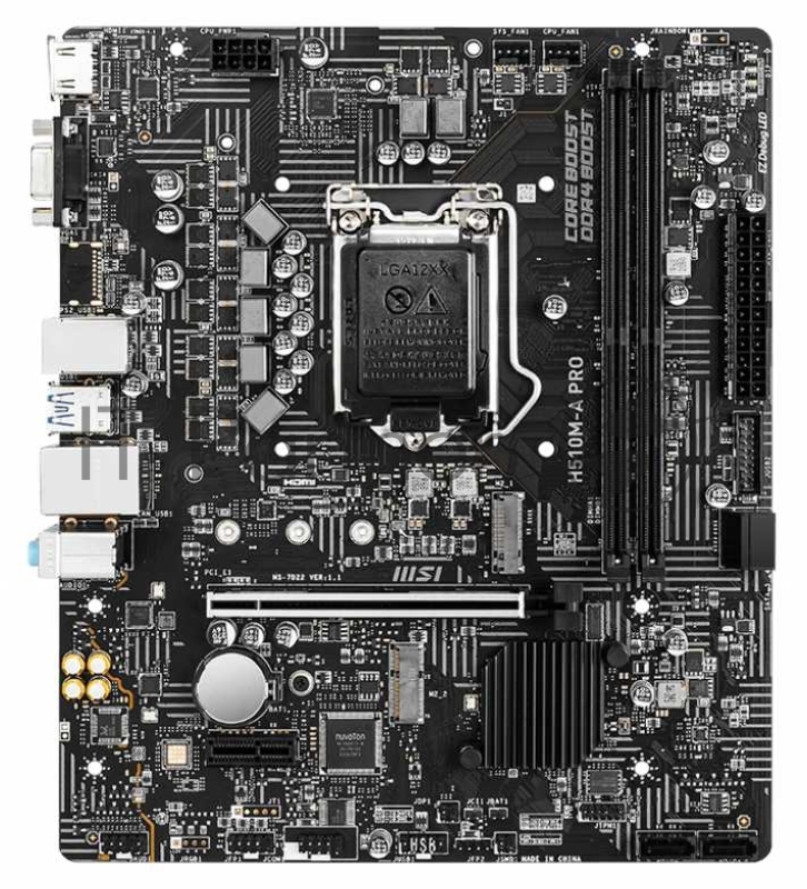 Материнская плата MSI H510M-A PRO mATX Socket 1200, Intel®H510, 2xDDR4-3200, HDMI+VGA, 1xPCI-Ex16, 1xPCI-Ex1, 4xSATA3, 2xM.2, 8 Ch Audio, GLan, (4+2)xUSB2.0, (2+2)xUSB3.2