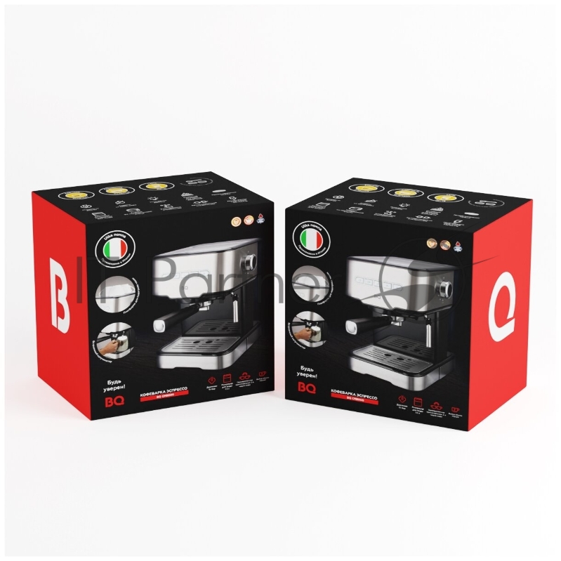 Кофеварка эспрессо (рожковая) BQ CM8000, Итальянская помпа Ulka, Давление 15 бар, Защита от перегрева, Съемный поддон для сбора жидкости, Резервуар для воды 1.5 л, Мерная ложка и два фильтра (на 1 и 2 чашки) в комплекте, Многоразовый фильтр, Мощность