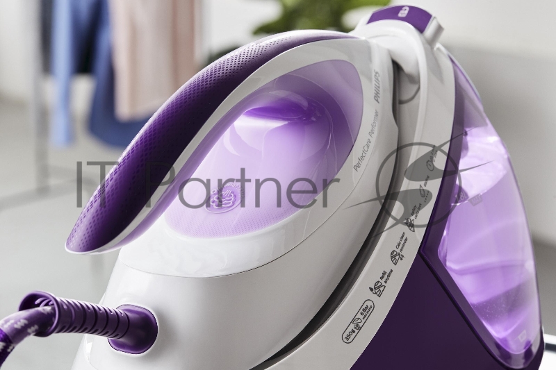 Парогенератор Philips GC8752/30, максимальное давление насоса 6,5 бар, мощность 2600 Вт, паровой удар до 450 г, постоянная подача пара до 120г/мин, резервуар 1.8 л, система очистки от накипи Smart Calc Clean, подошва SteamGlide Plus, технология Optim