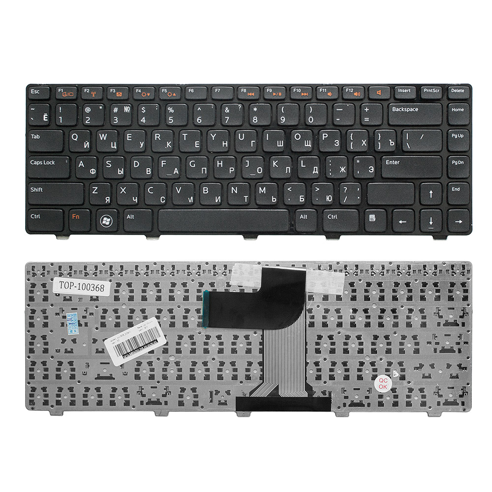 Клавиатура для ноутбука Dell Inspiron M4040, M4110, M5040, Vostro 1540, 3350, 3550 Series. Плоский Enter. Черная, с черной рамкой. NSK-DX0BQ.