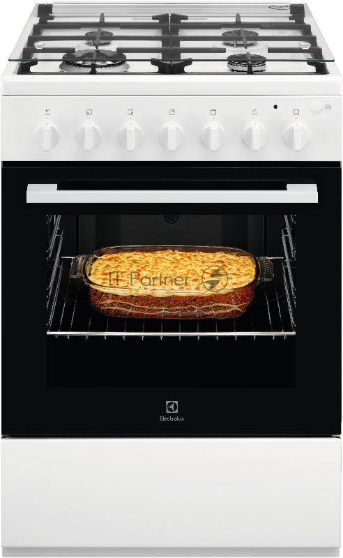 Газовые плиты ELECTROLUX Газовые плиты ELECTROLUX/ Газовая плита с газовой духовкой и электрическим грилем, 60см шириной, белого цвета, газовая духовка с электрическим грилем, электрический гриль, механический таймер с подачей звукового сигнала, 2 ре