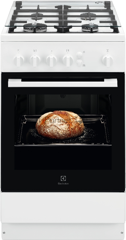 Газовые плиты ELECTROLUX Газовые плиты ELECTROLUX/ Газовая плита с газовой духовкой, 50см шириной, белого цвета, газовая духовка, 1 режим, чугунные держатели для посуды, автоподжиг варочной поверхности, полезный объём 61 л., штампованные направл