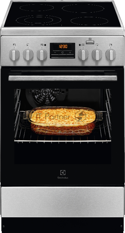 Электрическая плита ELECTROLUX Электрическая плита ELECTROLUX/ Электрическая плита со стеклокерамикой, 50см шириной, нержавеющая сталь c Anti Finger Print, мультифункциональная электрическая духовка с паром SteamBake, электрический гриль, электронное