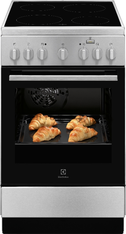 Электрическая плита ELECTROLUX со стеклокерамикой, 50см шириной, нержавеющая сталь, мультифункциональная электрическая духовка с паром SteamBake, электрический гриль, механический таймер с отключением духовки, 11 режимов, полезный объём 57 л., ш