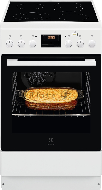 Электрическая плита ELECTROLUX со стеклокерамикой, 50см шириной, белого цвета, мультифункциональная электрическая духовка с паром SteamBake, электрический гриль, электронное управление с отключением духовки и утапливаемыми переключателями, 11 режимов