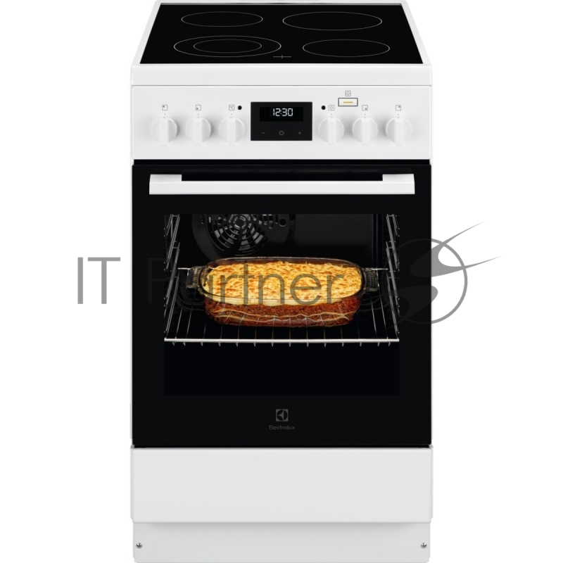 Электрическая плита ELECTROLUX/ Электрическая плита со стеклокерамикой, 50см шириной, белого цвета, мультифункциональная электрическая духовка с паром SteamBake, электрический гриль, электронное управление с отключением духовки, 11 режимов, двойна