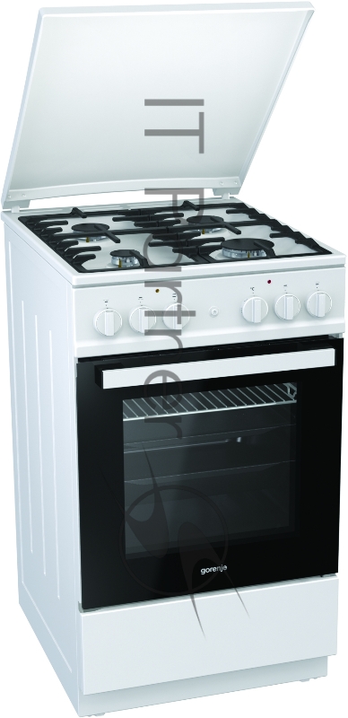 Комбинированная плита GORENJE K5142WF-B / 4 газовые конфорки, духовка электрическая, 62 л, очистка паром, чугунные решетки, газ-контроль, белая