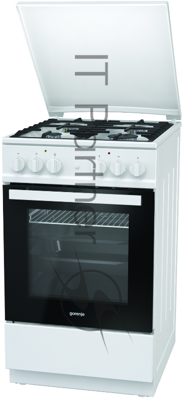 Комбинированная плита GORENJE K5142WF-B / 4 газовые конфорки, духовка электрическая, 62 л, очистка паром, чугунные решетки, газ-контроль, белая