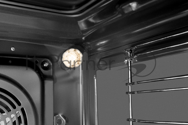 Комбинированная плита HANSA FCMX59221, Ширина 50см 4 газовых конфорки, газ-контроль, электроподжиг в ручке, электрическая духовка 8 программ нагрева, электронный программатор, конвекция, гриль, вертел, хромированные направляющие для противней, 1 плос