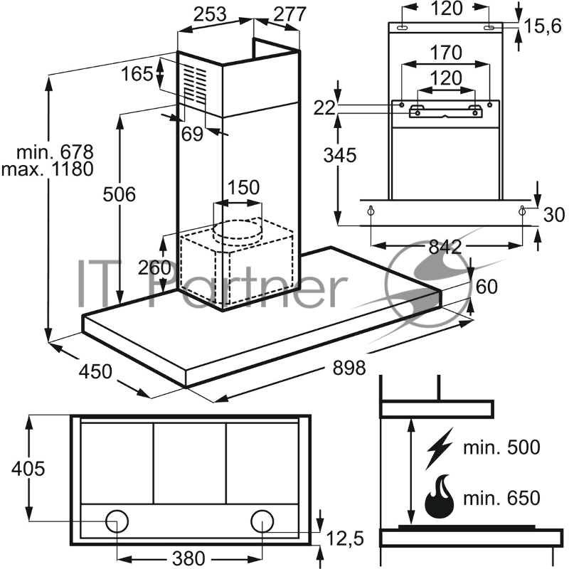 Вытяжка каминная Zanussi ZHB92670XA нержавеющая сталь управление: кнопочное (1 мотор)