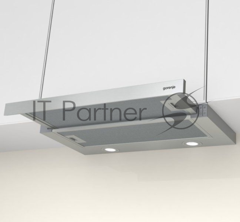 Встраиваемая вытяжка GORENJE TH62E4X, ширина 60 см, механическое управление, отвод и рециркуляция, 450 м3/ч, нержавеющая сталь