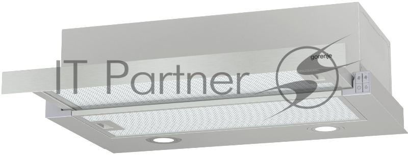 Встраиваемая вытяжка GORENJE TH62E4X, ширина 60 см, механическое управление, отвод и рециркуляция, 450 м3/ч, нержавеющая сталь