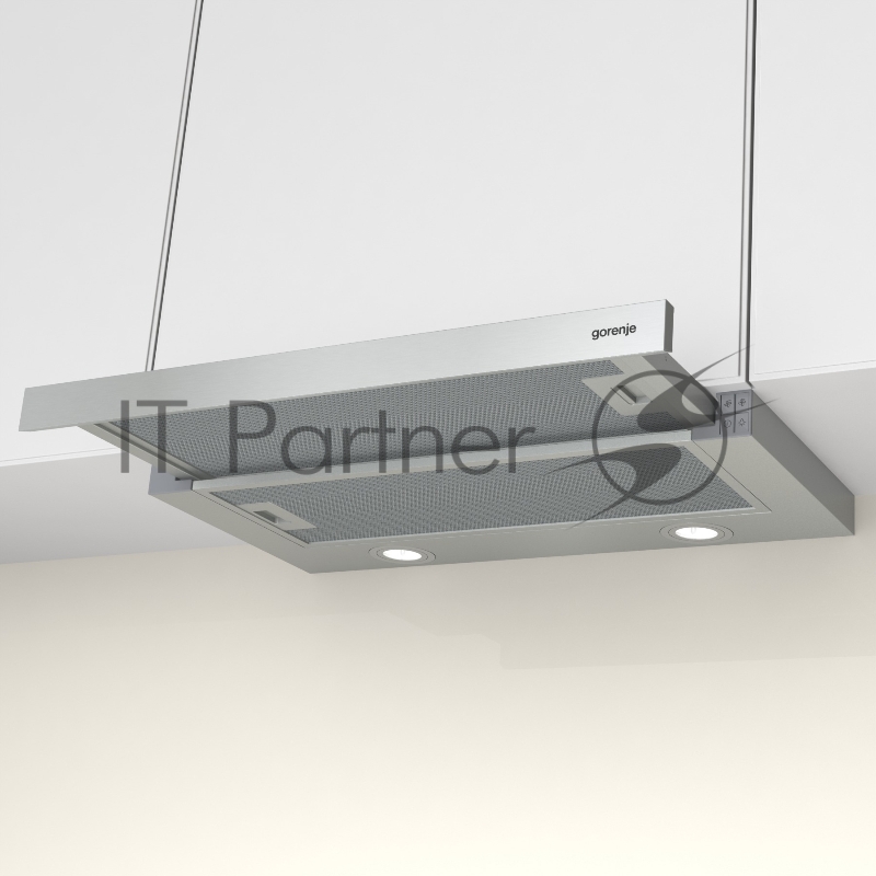 Встраиваемая вытяжка GORENJE TH62E4X, ширина 60 см, механическое управление, отвод и рециркуляция, 450 м3/ч, нержавеющая сталь