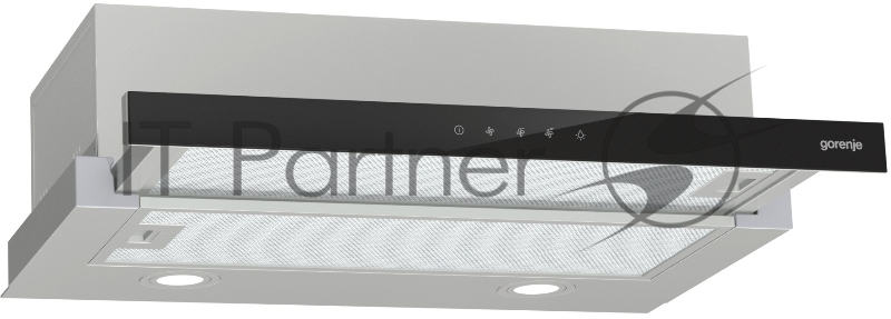 Встраиваемая вытяжка GORENJE, ширина 60 см, сенсорное управление, отвод и рециркуляция, 350 м3/ч, черный цвет