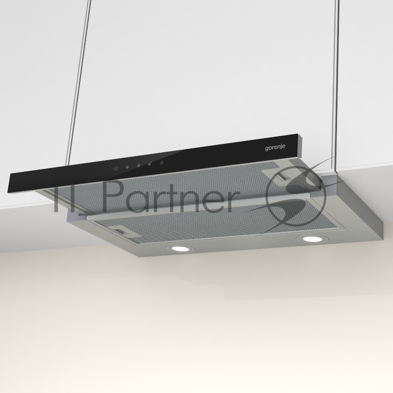 Встраиваемая вытяжка GORENJE, ширина 60 см, сенсорное управление, отвод и рециркуляция, 350 м3/ч, черный цвет
