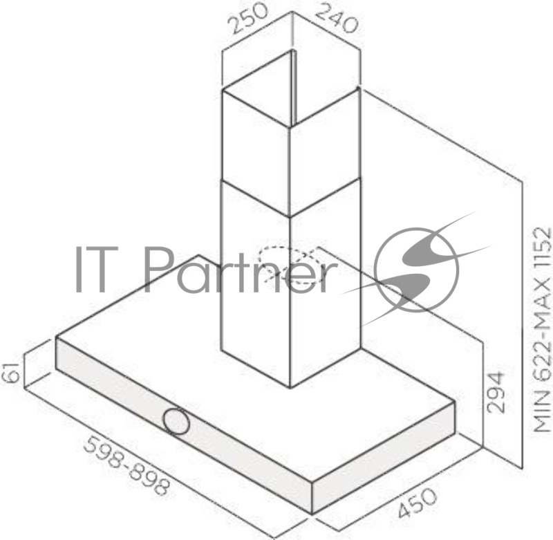 Вытяжка Jetair TOUCH IX/A/90 Декоративный дизайн, Т-образная, 90 см, 3-позиционное ротационное управление, 1200 куб. м. , нержавеющая сталь
