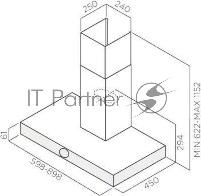 Вытяжки JET AIR Декоративный дизайн, Т-образная, 60 см, 3-позиционное ротационное управление, 1200 куб. м. , черная