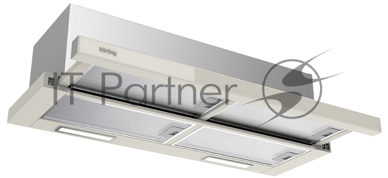 Встраиваемые вытяжки Korting Встраиваемые вытяжки Korting/ Встраиваемая с выдвижным экраном, ширина 90 см, 3 режима, механическое (клавишное) управление, 800 м3/ч., алюминиевые жировые фильтры, LED освещениe - 2 лампы, ур.шума 59дб, панель - бежевое