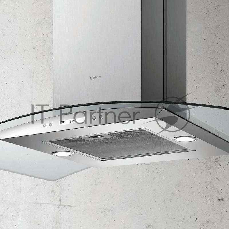 Вытяжка ELICA, Декоративный дизайн, островная, 90х60 см, 1200 куб.м., электронное управление, дисплей, нержавеющая сталь+стекло