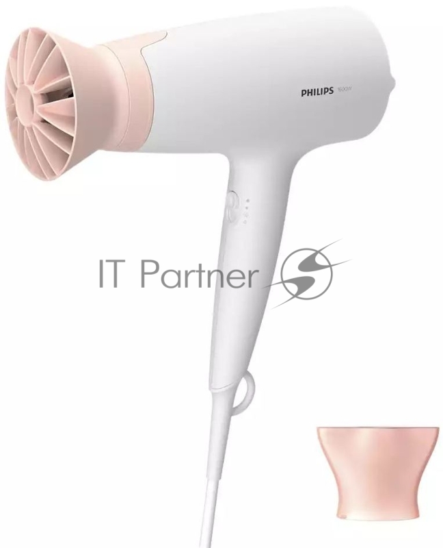 Фен Philips Фен Philips/ 1600 Вт, 3 режима, насадка ThermoProtect, концентратор, шнур 1,8 м. Цвет: белый с розовым.