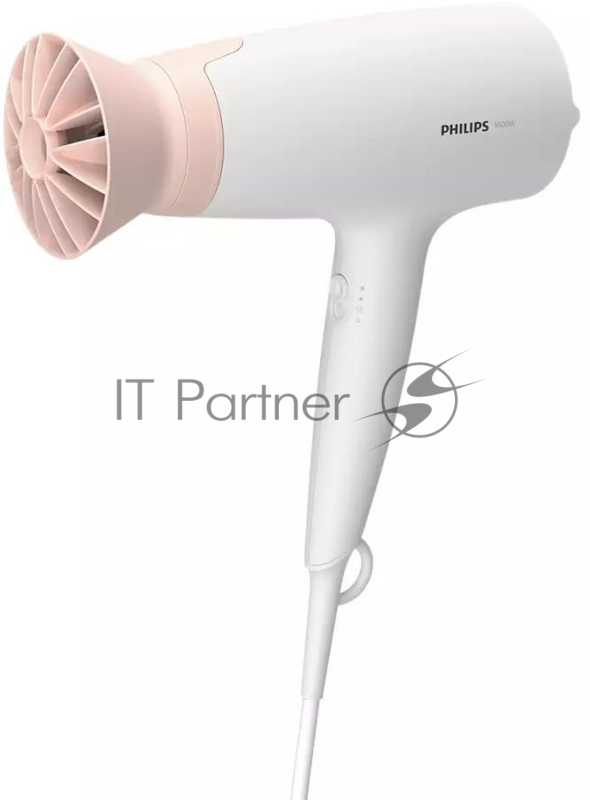 Фен Philips Фен Philips/ 1600 Вт, 3 режима, насадка ThermoProtect, концентратор, шнур 1,8 м. Цвет: белый с розовым.