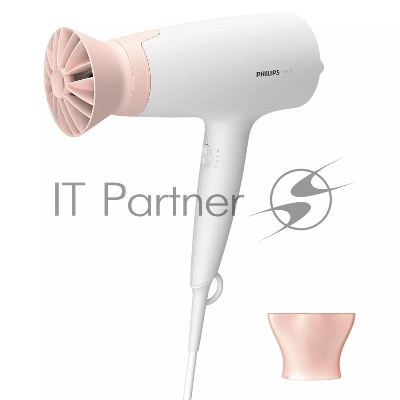 Фен Philips Фен Philips/ 1600 Вт, 3 режима, насадка ThermoProtect, концентратор, шнур 1,8 м. Цвет: белый с розовым.