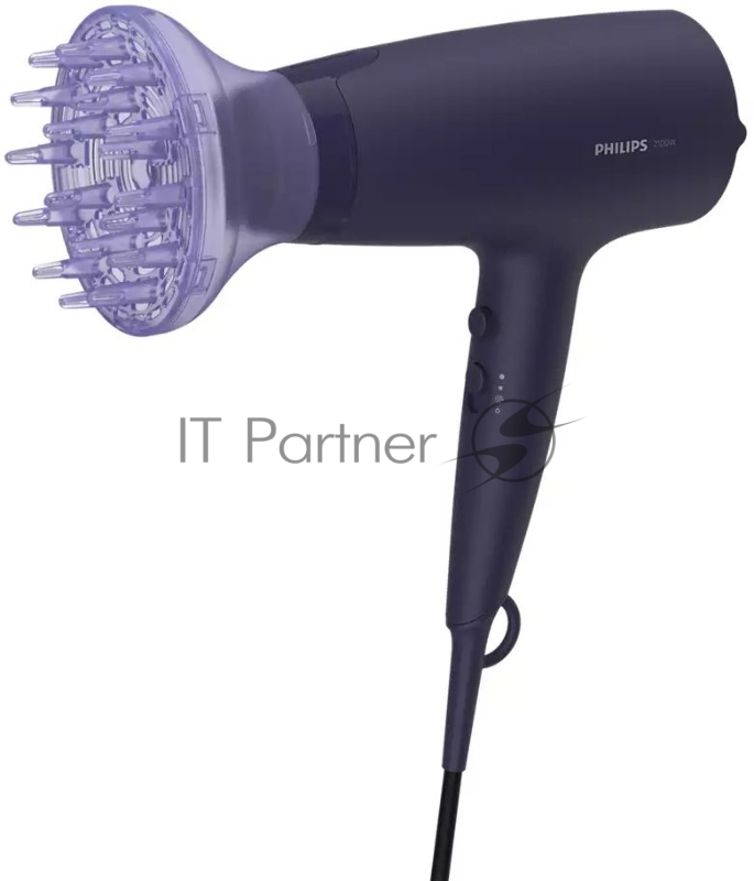 Фен Philips Фен Philips/ 2100 Вт, 6 режимов, ионизация, ThermoProtect, концентратор, диффузор, шнур 1,8 м. Цвет: синий.