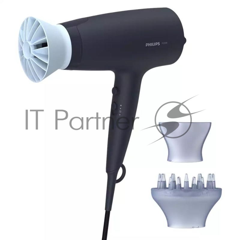 Фен Philips Фен Philips/ 2100 Вт, 6 режимов, ионизация, ThermoProtect, концентратор, диффузор, шнур 1,8 м. Цвет: синий.