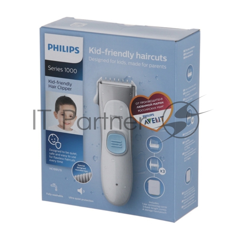 Машинка для стрижки Philips HC1091/15 белый/серый (насадок в компл:4шт)