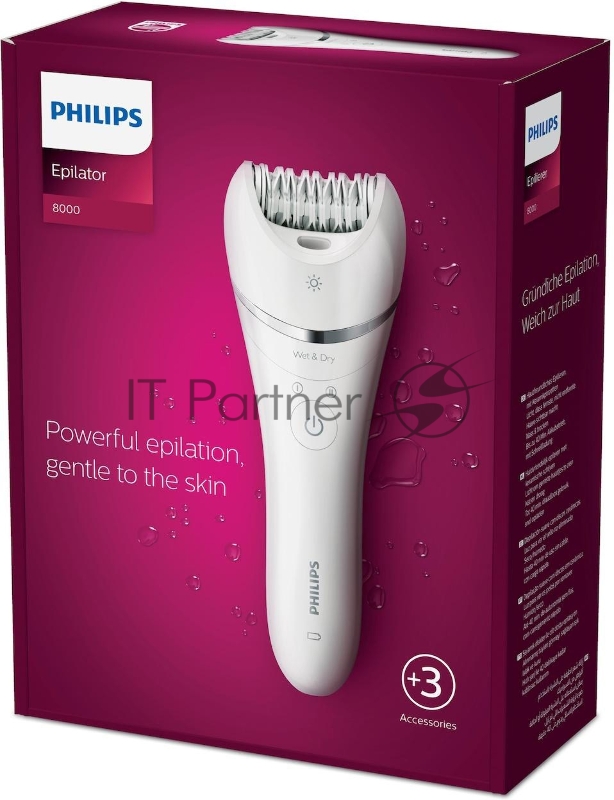 Эпилятор Philips Эпилятор Philips/ 2 скорости, широкая головка, Wet&Dry, беспроводной, opti light, 2 аксессуара