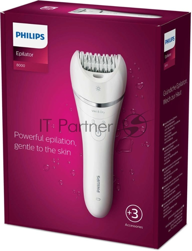 Эпилятор Philips Эпилятор Philips/ 2 скорости, широкая головка, Wet&Dry, беспроводной, opti light, 2 аксессуара