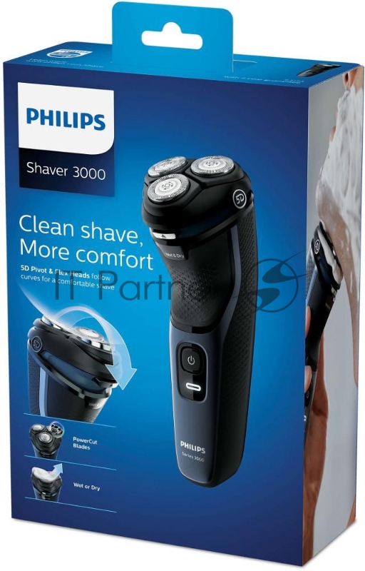Бритва роторная Philips S3134/51 реж.эл.:3 питан.:аккум. черный