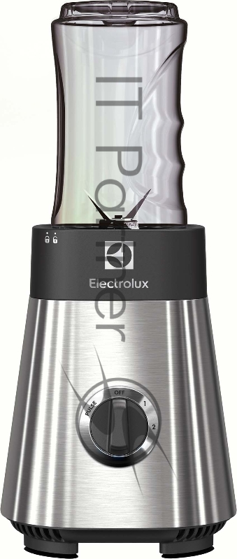 Блендер настольный Electrolux ESB2900, мощность 400 Вт, съемный нож из нерж. стали с 4мя лезвиями, колба из Tritan 0,6 л. с крышкой, 2 бутылки емкостью по 300 мл с крышкой с ручкой, измельчитель, кофемолка. цвет нержавеющая сталь/черный