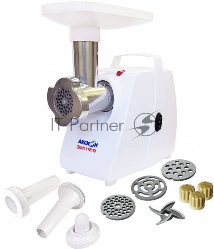 Мясорубка Аксион М 33.01, 1500 Вт, произ. 100 кг/час, решетки: 5 мм, 7 мм, овал. отвер., нож, откл. от прегрева, шнур 1,5м, ручка для переноски