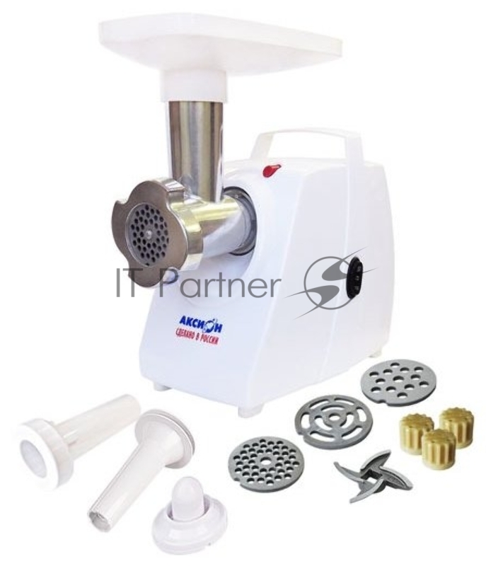 Мясорубка Аксион М 33.01, 1500 Вт, произ. 100 кг/час, решетки: 5 мм, 7 мм, овал. отвер., нож, откл. от прегрева, шнур 1,5м, ручка для переноски