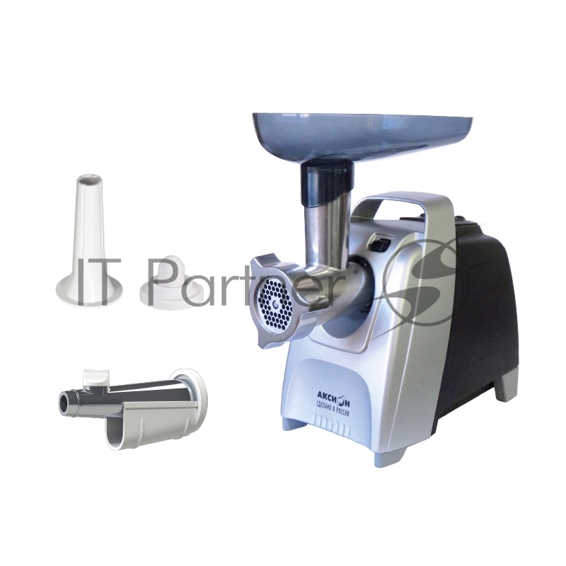 Мясорубка АКСИОН М61.04 Черно-серебристаяМакс. мощность 2000 Вт Защита двигателя от перегрузки. Максимальная производительность – 3 кг/мин. Приставка для набивки колбас (2шт.). Приставка кеббе. Приставка-овощерезка АМ11.03-4 (4 барабана). Лоток. 3