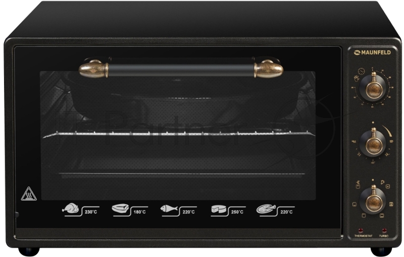 Мини-печь MAUNFELD Мини-печь MAUNFELD/ ширина 60 см, механическое управление, 45 л,конвекция, черный+стекло,фурнитура бронза