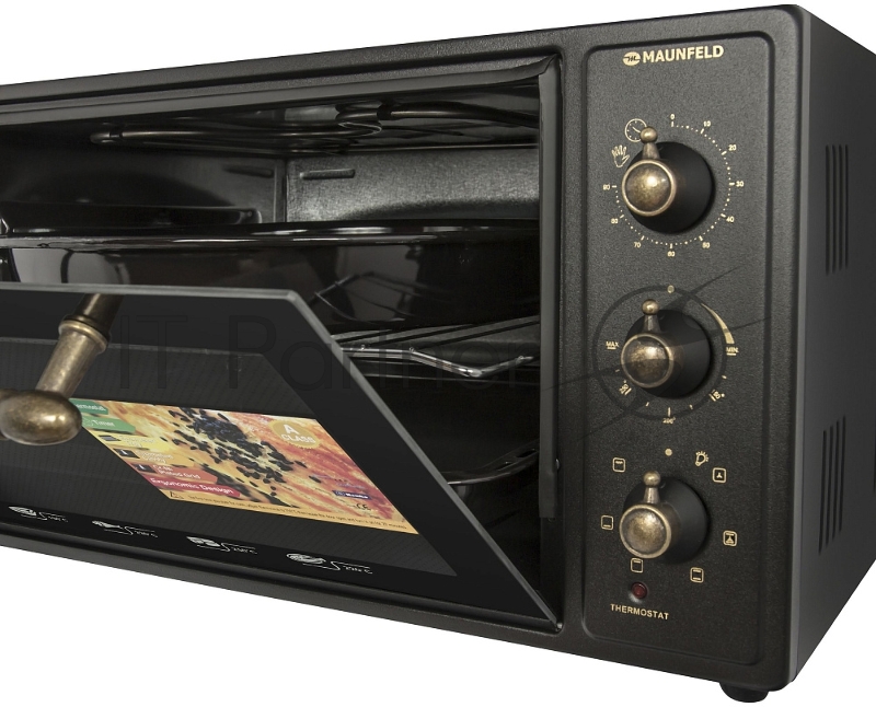 Мини-печь MAUNFELD Мини-печь MAUNFELD/ ширина 60 см, механическое управление, 45 л,конвекция, черный+стекло,фурнитура бронза