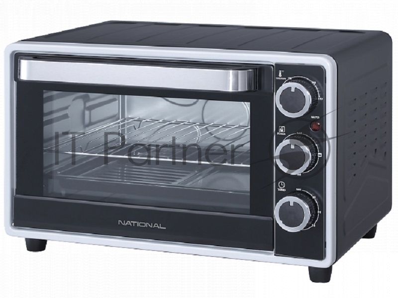 Мини-печь электрическая, объем 23 литра, мощность 1600 ватт, температура нагрева от 100 до 250 градусов, таймер 60 минут, 4 режима работы - нагрева печи, индикация включения, сигнал окончания приготовления, металлическая решетка, плоский противень, у