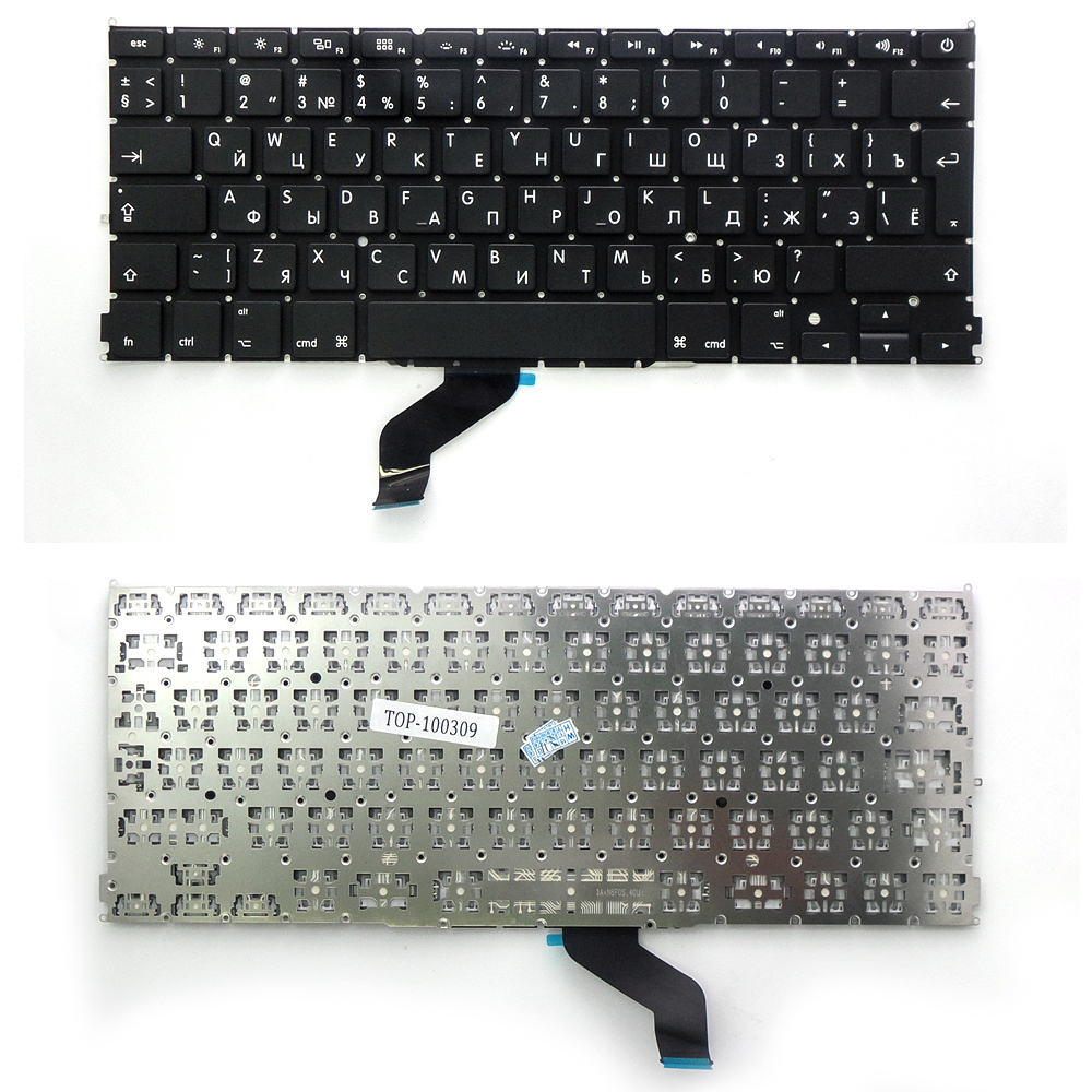 Клавиатура для ноутбука Apple MacBook Pro 13" A1425 Series. Г-образный Enter. Черная, без рамки. A1425.