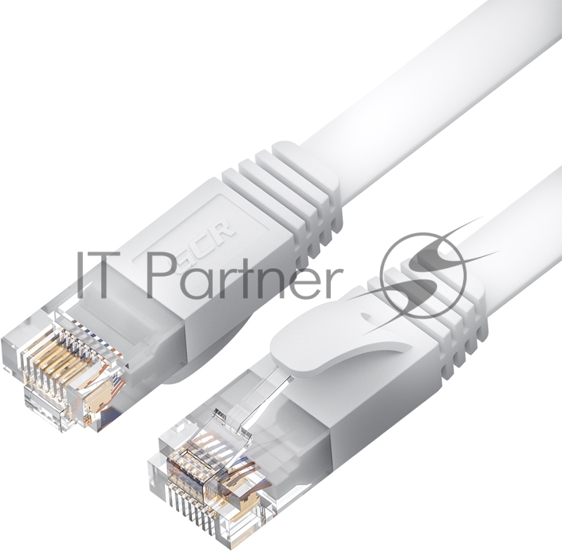 Патч-корд GCR PROF плоский прямой 7.5m, UTP медь кат.6, белый, 30 AWG, ethernet high speed 10 Гбит/с, RJ45, T568B, GCR-52875
