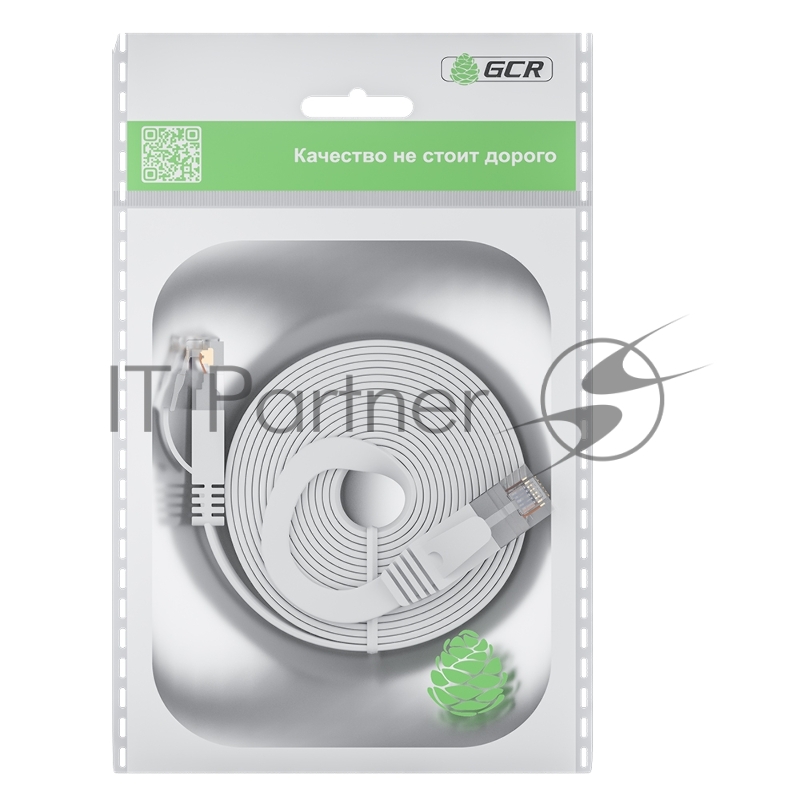 Патч-корд GCR PROF плоский прямой 5.0m, UTP медь кат.6, белый, 30 AWG, ethernet high speed 10 Гбит/с, RJ45, T568B, GCR-52871