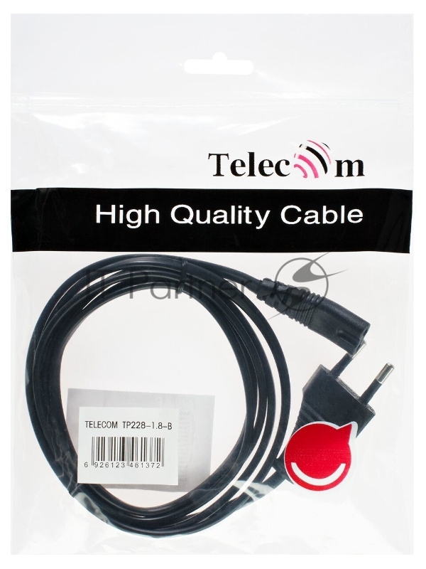 Кабель Telecom Кабель (TP228-IEC320-C7--CEE7/16-1.8- для аудио-видео техники IEC-320-C7--розетка 220V, 2-pin, 1.8м , черный 6926123461372