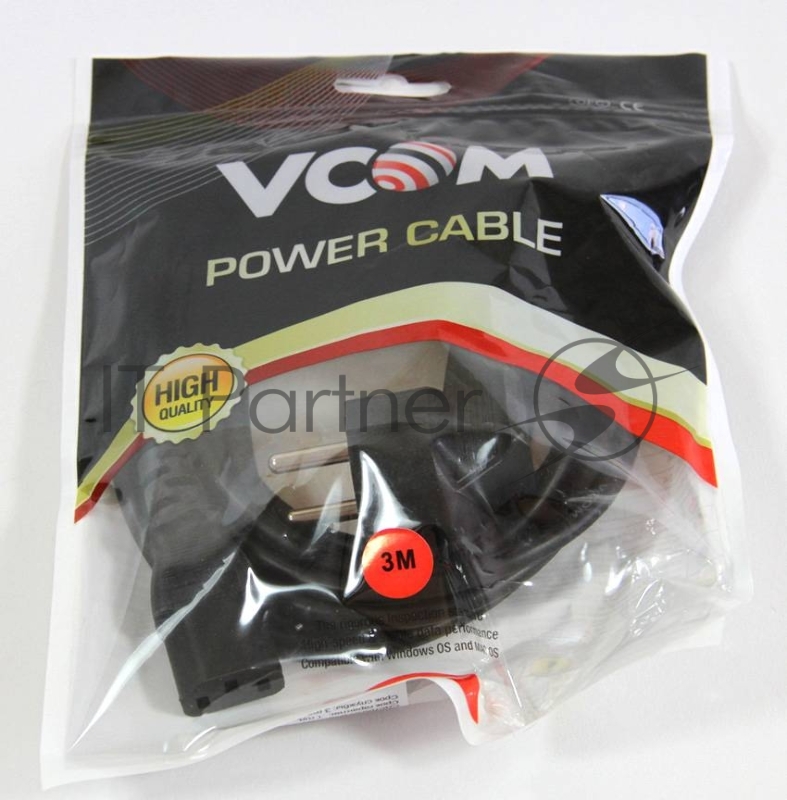 Кабель компьютер-розетка 220V (EURO) <VDE> 3G*0,5mm2 VCOM {CE021-CU} 3 метра