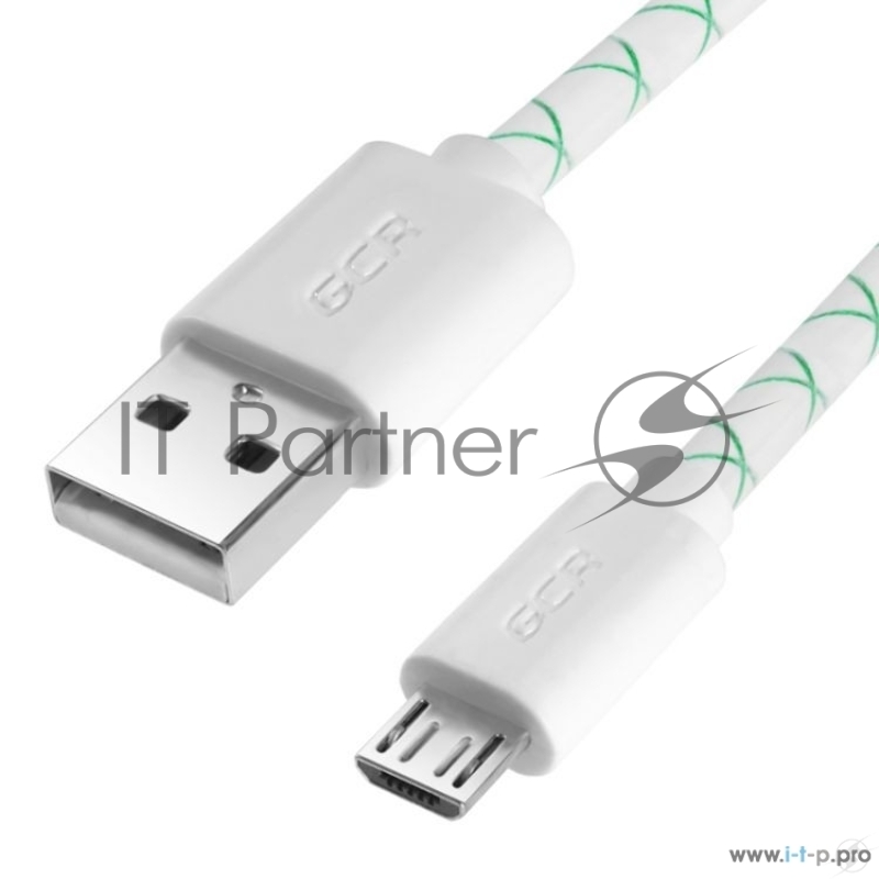 Кабель Greenconnect 2А micro USB 2.0 0.5m бело-зеленый, белые коннекторы, 28/24 AWG, AM / microB 5pin, (GCR-UA9MCB3-BD-0.5m), поддержка функции быстрой зарядки. 2A морозостойкий