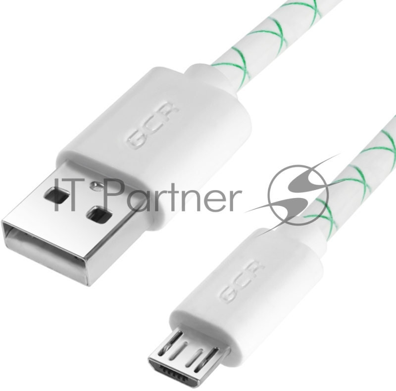 Кабель Greenconnect 2А micro USB 2.0 0.5m бело-зеленый, белые коннекторы, 28/24 AWG, AM / microB 5pin, (GCR-UA9MCB3-BD-0.5m), поддержка функции быстрой зарядки. 2A морозостойкий