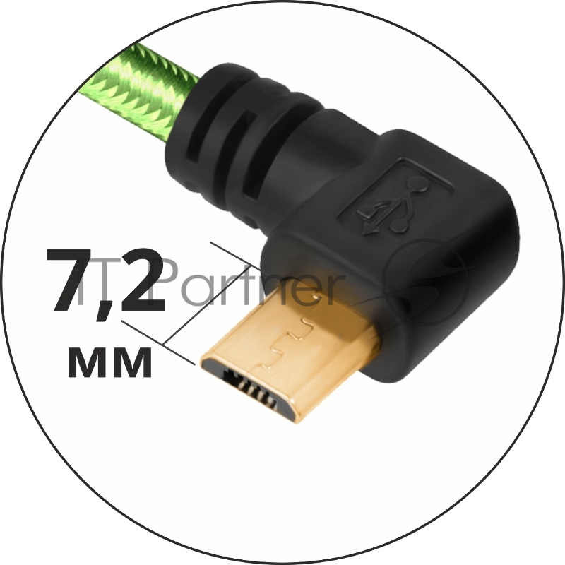 Greenconnect Кабель micro USB 2.0 0.5m угловой, зеленый, черные коннекторы, нейлон, ультрагибкий, позолоченные контакты, 28/28 AWG, AM / microB 5pin GCR-UA12AMCB6-BB2SG-0.5m, экран, армированный, морозостойкий Greenconnect Кабель micro USB 2.0 0.5m