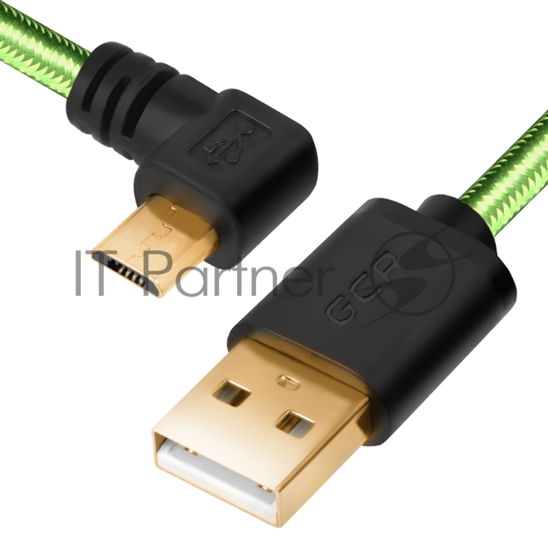 Greenconnect Кабель micro USB 2.0 0.5m угловой, зеленый, черные коннекторы, нейлон, ультрагибкий, позолоченные контакты, 28/28 AWG, AM / microB 5pin GCR-UA12AMCB6-BB2SG-0.5m, экран, армированный, морозостойкий Greenconnect Кабель micro USB 2.0 0.5m