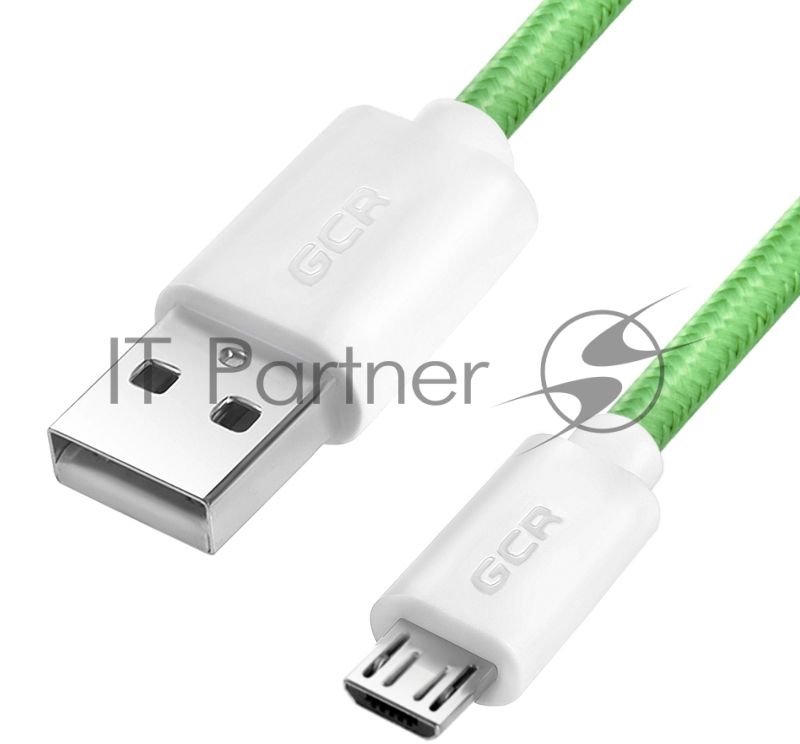Кабель Greenconnect 3A 0.5m MicroUSB, для быстрой зарядки, зеленый нейлон, 28/22 AWG, GCR-51690